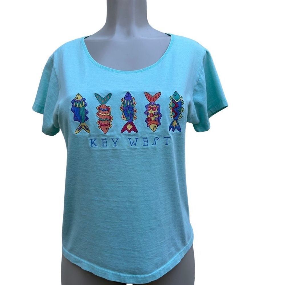 Vintage Crazy Shirts Key West T-Shirt Women's Medium Blue Green Combed Cotton
